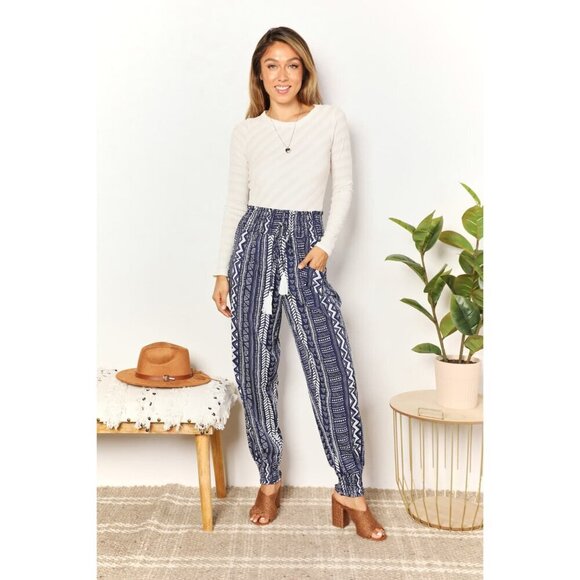 Double Take Geometric Print Tassel High-Rise Pants - Picture 5 of 6